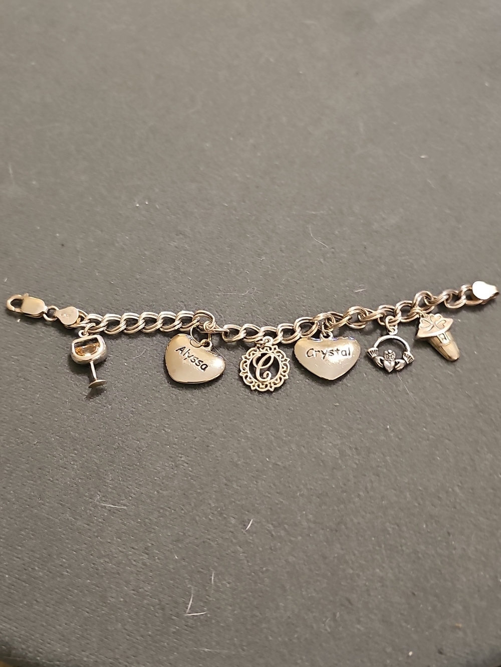 Italy 925 Sterling Silver Charm Bracelet Womens Size 7.25 Vintage Heart Claddagh